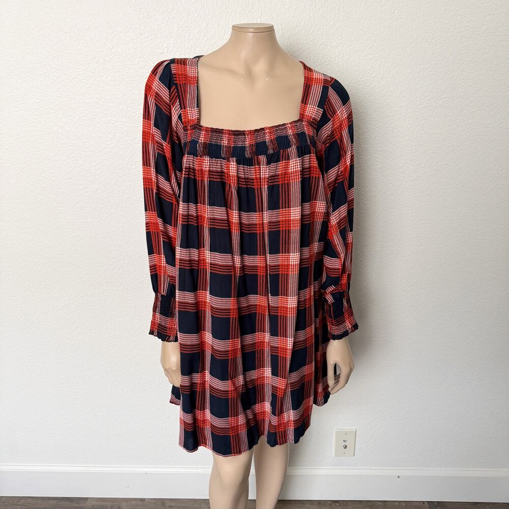 [Compania Fantastica] Plaid Smocked Square Neck Babydoll Mini Dress NWT Sz Large